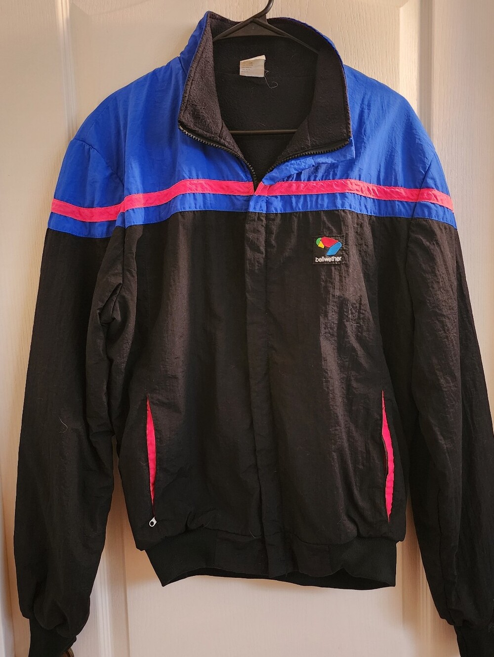 Bellwether Men’s Black & Royal Blue Windbreaker Jacket with Pink Accents